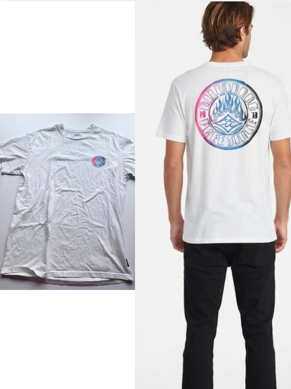 Billabong Loose Fit Graphic Tee White Free Since 1973 Size M